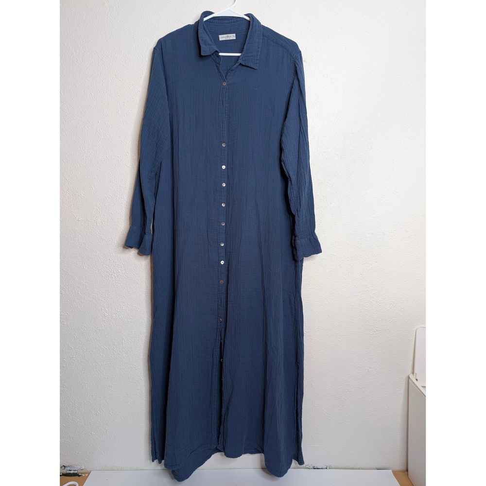 Natural Life Drew Gauzy Maxi Shirt Dress Cotton Boho Coastal Grandma XL Blue